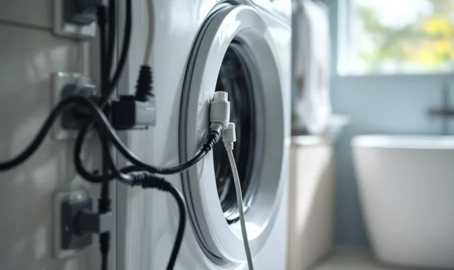 Attention à la machine à laver dans la salle de bains, danger imminent